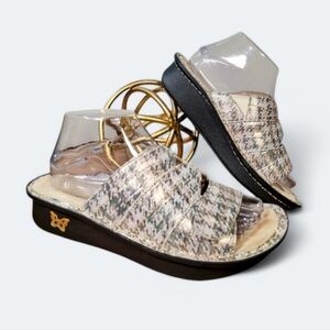 Alegria Klara Green Metallic Houndstooth Print slide Slip on Sandals Size 38